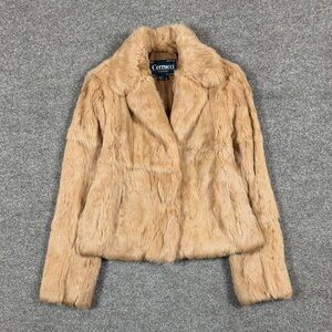Vintage Genuine Rabbit Fur Short Collared Jacket Women’s Small Warm Winter Coat